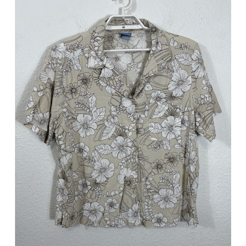 Classic Elements Woman Hawaiian Shirt Size 22W Beige Floral Short Sleeve